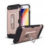 Wholesale iPhone 8 Plus / 7 Plus Rugged Kickstand Armor Case with Card Slot (Silver)